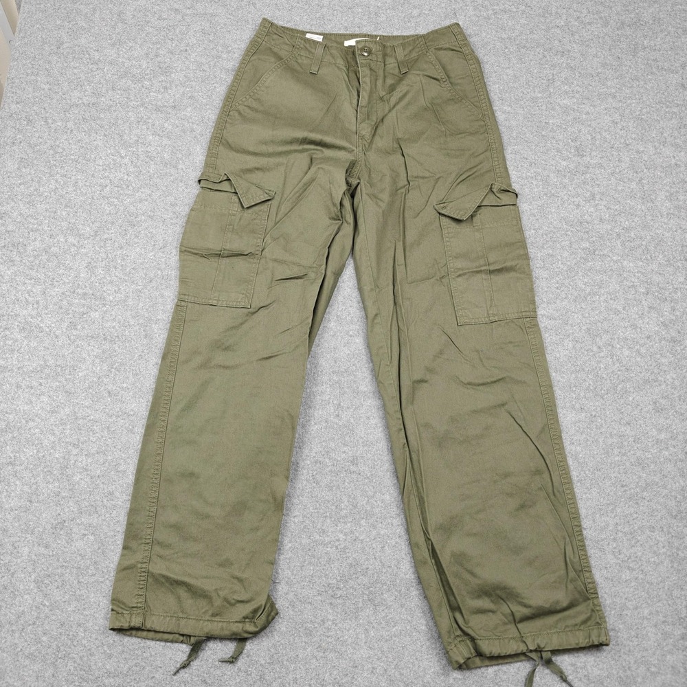 Levi's 94 Baggy Pants Womens 27 Green Twill Cargo Relaxed‎ Wide Leg Drawstring